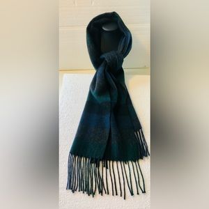 CLUB ROOM 100% Cashmere Green & Black Plaid Scarf w/ Fringe - Unisex